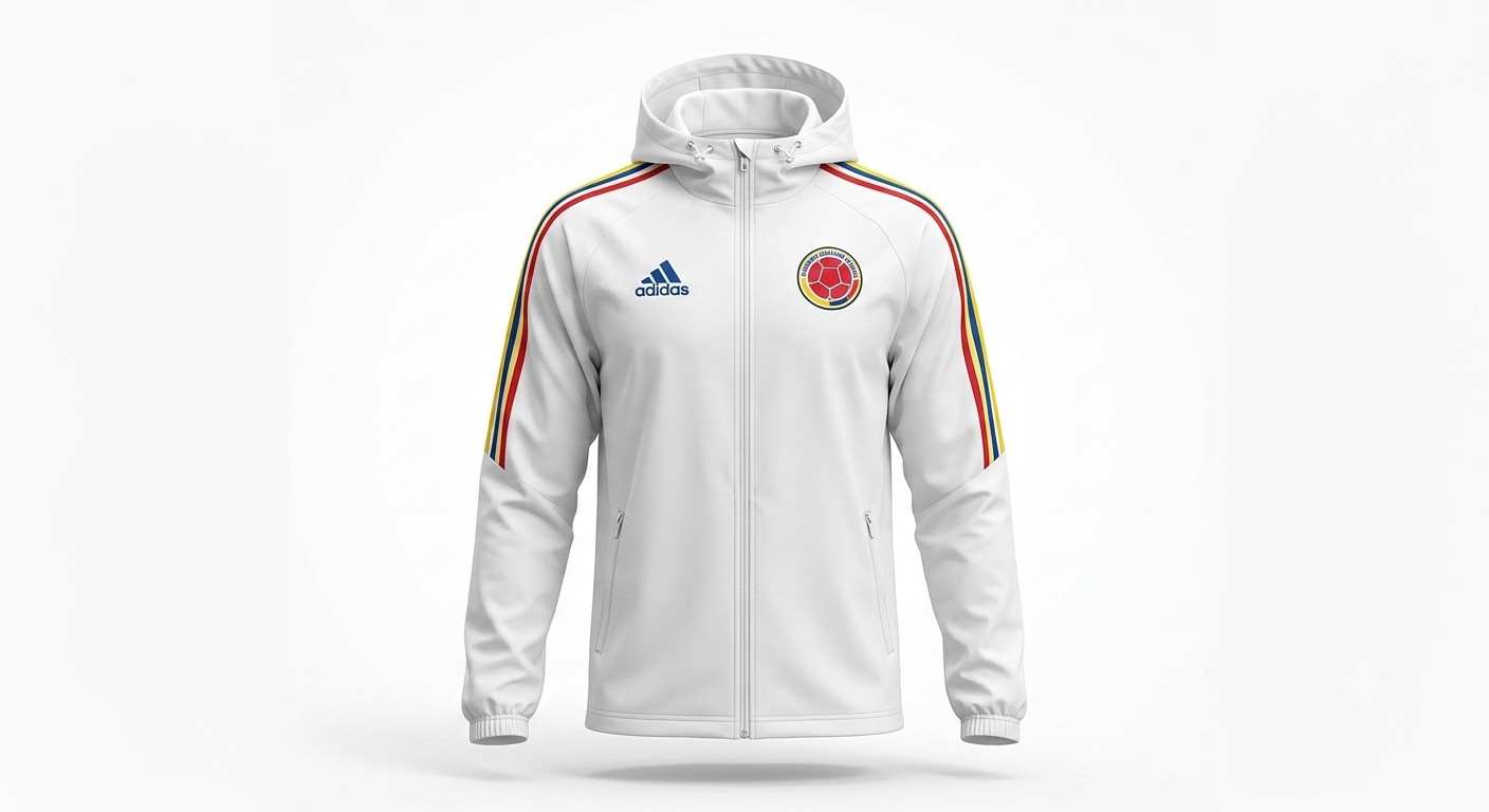 Chaqueta Rompevientos Seleccion Colombia de frente en plano detalle de estilo urbano futbolero premium