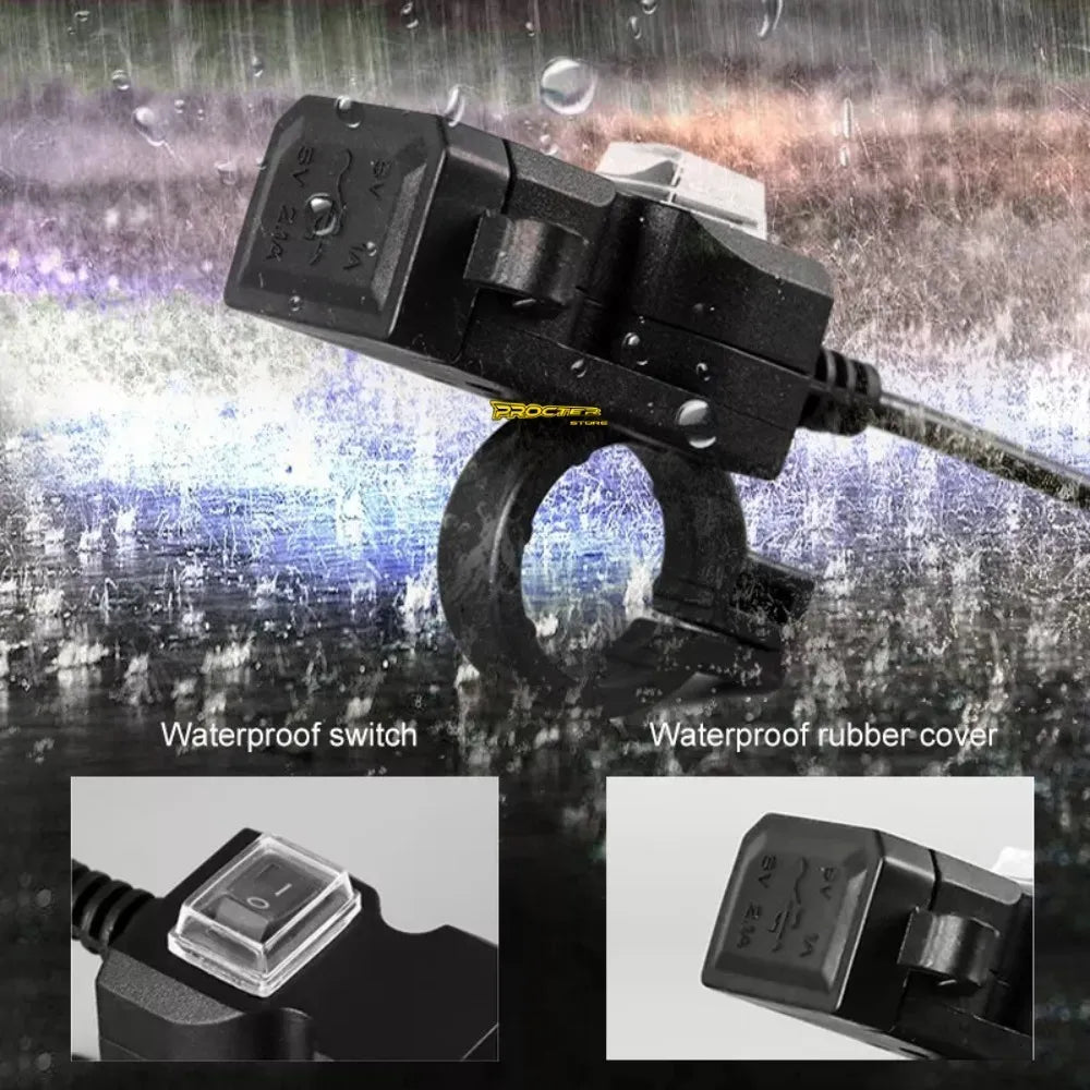 Cargador Moto Doble Puerto Usb Impermeable Con Switch5