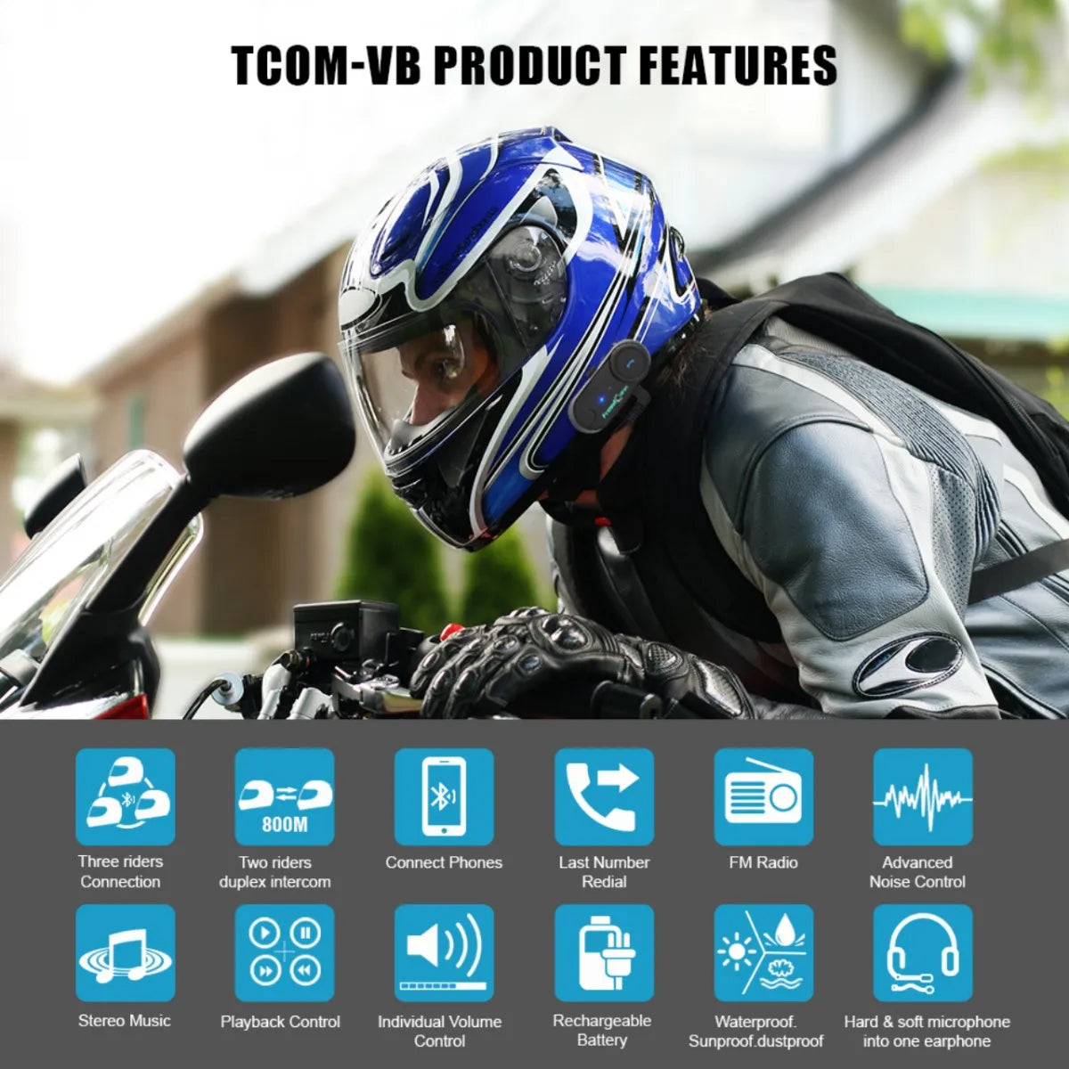 Intercomunicador Bluetooth T-com Vb 800mts Radio Fm Moto6