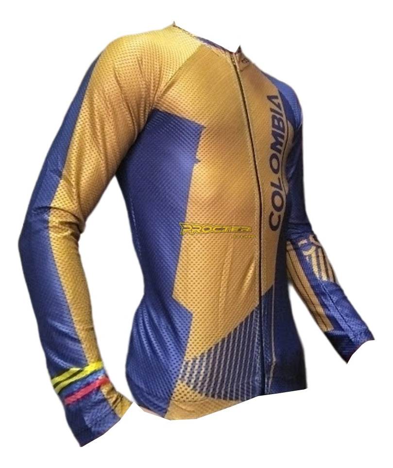 Jersey Ciclismo Maillot Manga Larga Ruta Mtb Colombia Camisa Dorado Colombia