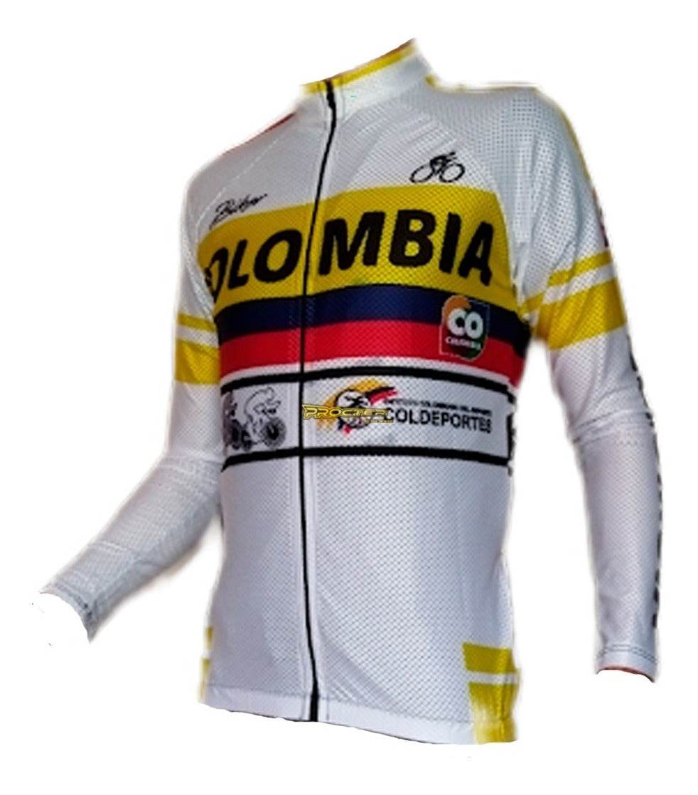 Jersey Ciclismo Maillot Manga Larga Ruta Mtb Colombia Camisa Blanco Colombia