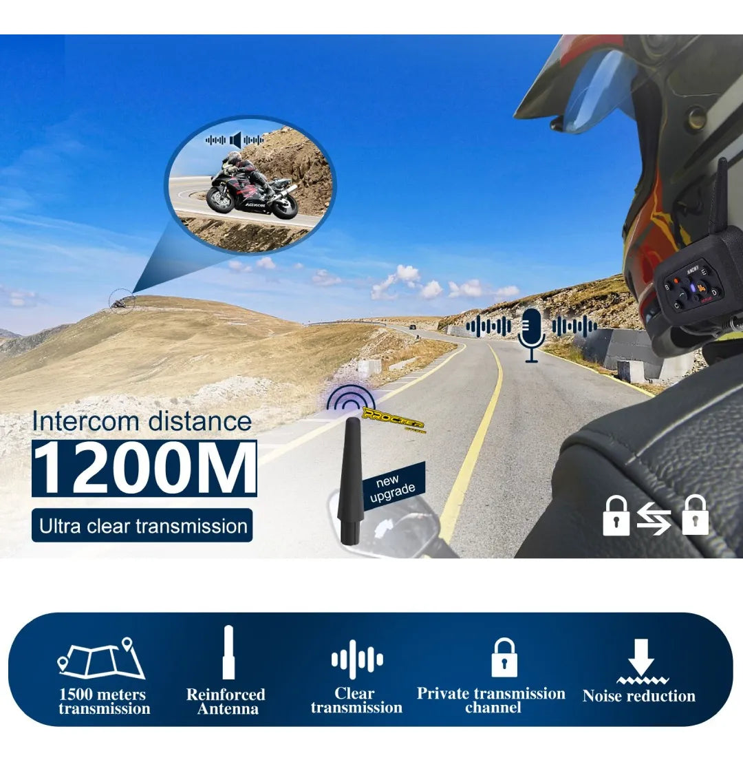 Par 2 Intercomunicador Moto Manos Libres Casco V6 Pro 1200m4