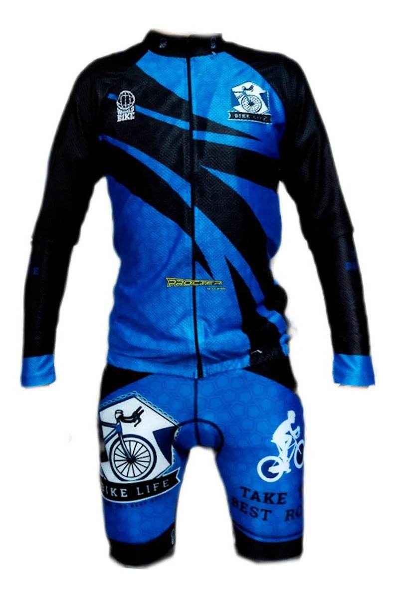 Uniforme Jersey Ciclismo Traje Conjunto Badana Manga Larga Azul Bicycle L
