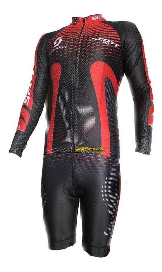 Uniforme Jersey Ciclismo Traje Conjunto Badana Manga Larga Rojo Scott XL