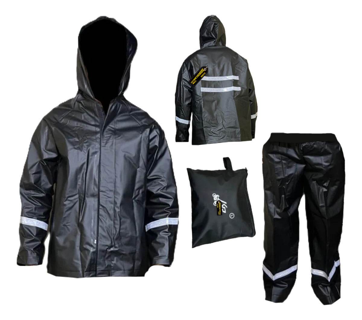 Impermeable Para Motociclista Pvc Negro Blanco