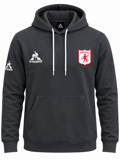 Buzo Hoodie América de Cali, foto de estudio en fondo blanco