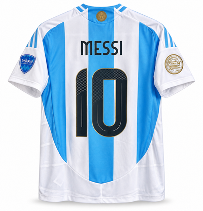 Back of the Argentina 2024 jersey with MESSI and 10 printed in black with a gold edge