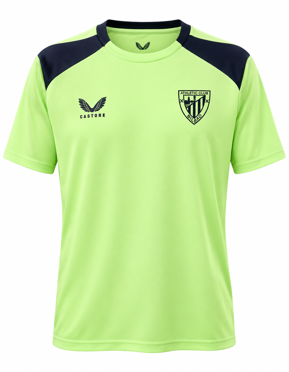 Camiseta de entrenamiento del Athletic Club de Bilbao verde neón con hombros azul marino