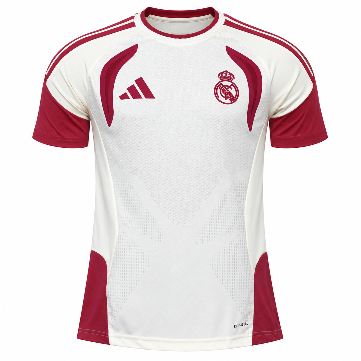 of training of the Real Madrid colour cream with details claret jersey