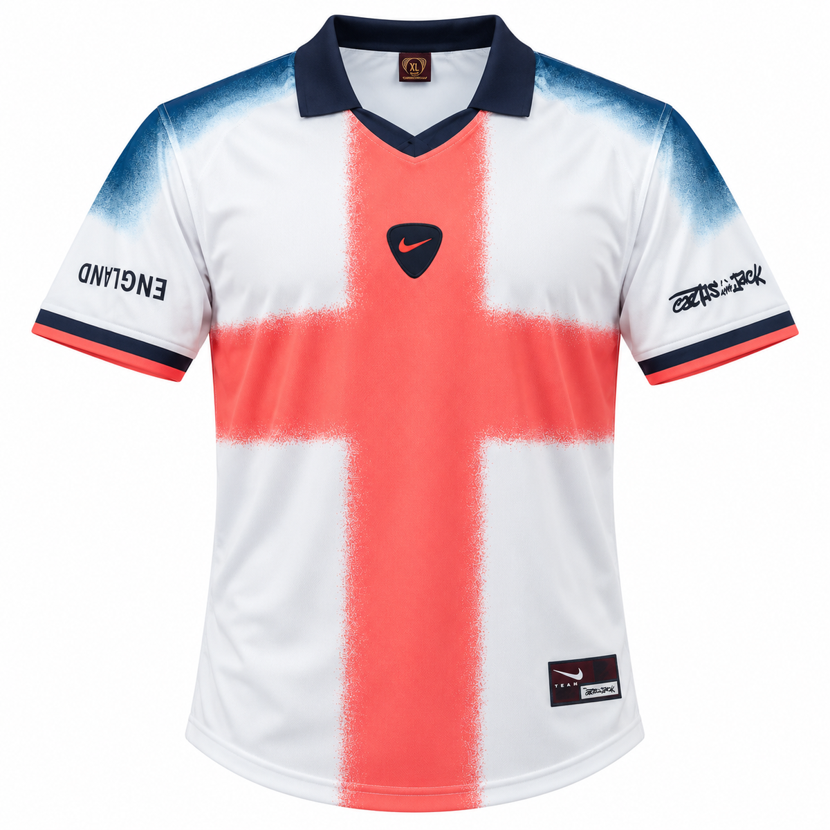 Camiseta de Inglaterra Cactus Jack x Nike Total 90 blanca con la cruz de San Jorge en coral y cuello polo