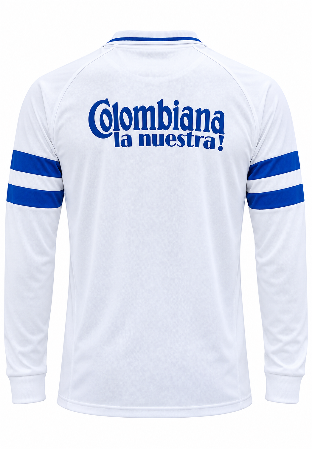 Camiseta Millonarios 1991, foto de estudio en fondo blanco