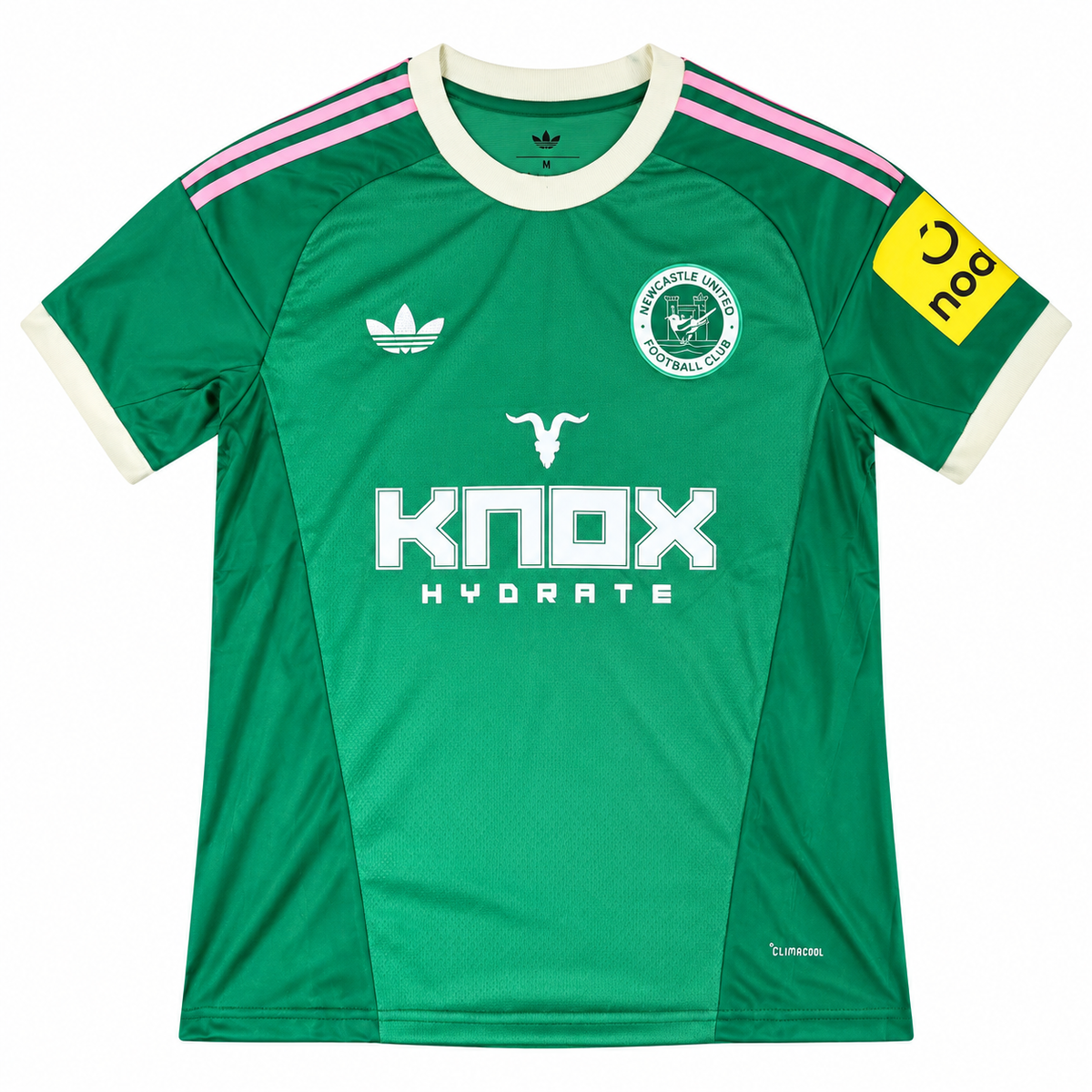 Camiseta verde del Newcastle United con el trébol de Adidas Originals y franjas rosadas