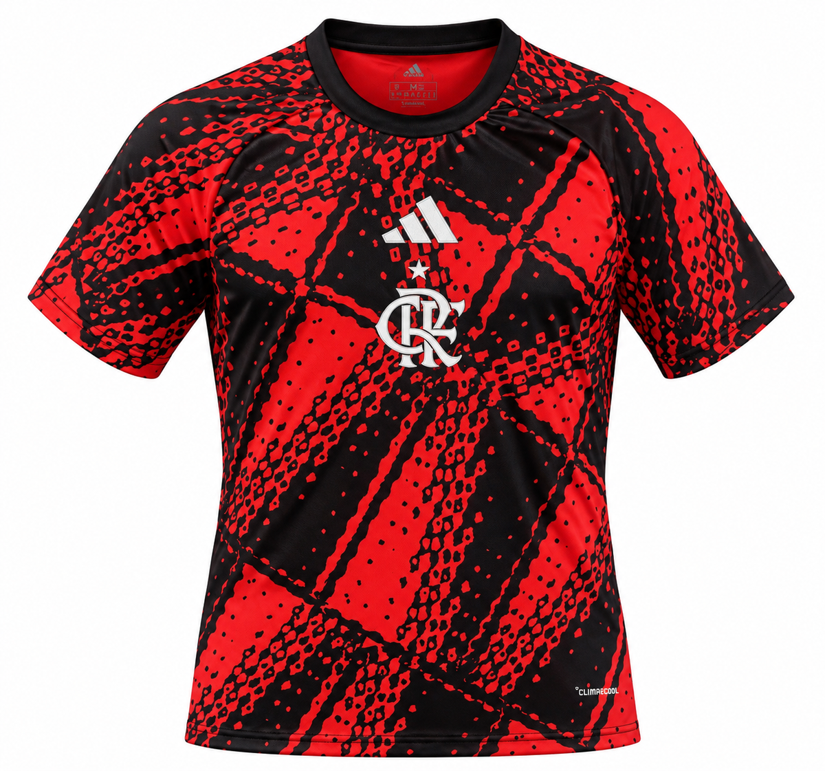 Camiseta pre partido de Flamengo roja y negra con estampado de puntos y bloques