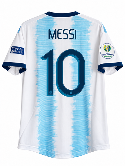 Back of the Argentina 2019 retro jersey with MESSI and 10 in navy
