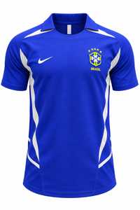 Camiseta retro azul de visitante de Brasil 2002 de Nike con paneles blancos a los lados