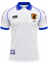 Camiseta retro Japón 1998 visitante blanca con cuello azul