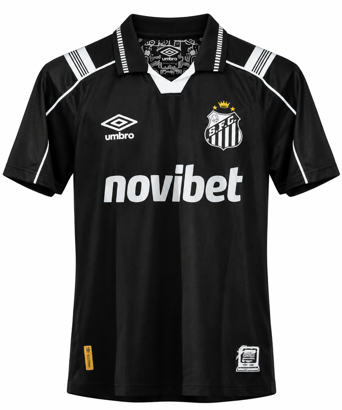 Camiseta tercera del Santos FC 26-27 negra con cuello polo blanco y negro