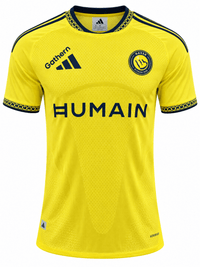 camiseta Al Nassr 26-27 con escudo y logos termosellados