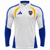 Fleece de entrenamiento de Boca Juniors blanco con medio cierre, paneles amarillos al pecho y mangas azul rey