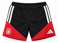 Pantaloneta negra y roja de Alemania con paneles rojos en diagonal, escudo y el logo de Adidas