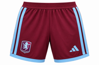 Pantaloneta de fútbol del Aston Villa vinotinto con laterales celestes y el escudo del club