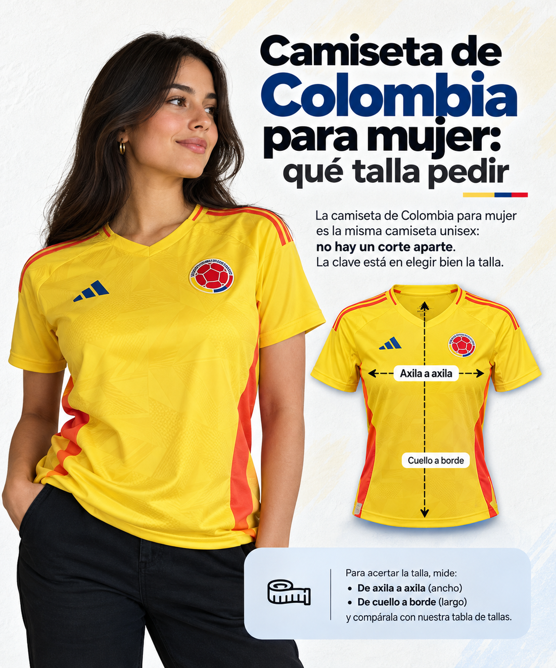 Camiseta de Colombia para mujer: qué talla pedir