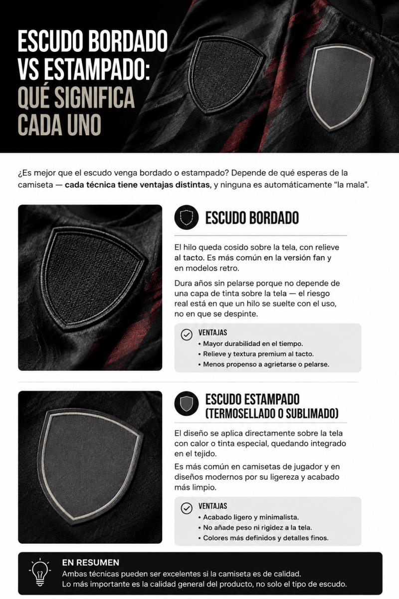 Escudo bordado vs estampado: qué significa cada uno y cómo se nota la diferencia - Velocity Savage