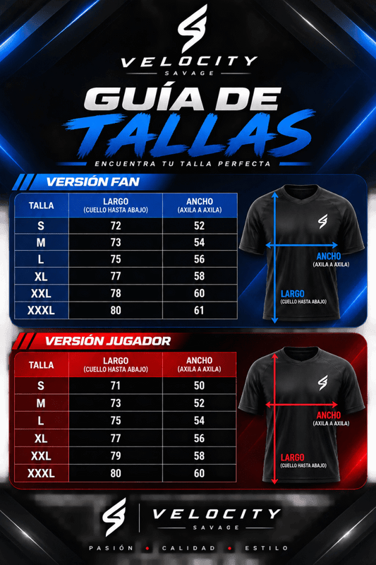¿Qué talla de camiseta de fútbol pido? Guía sin devoluciones - Velocity Savage