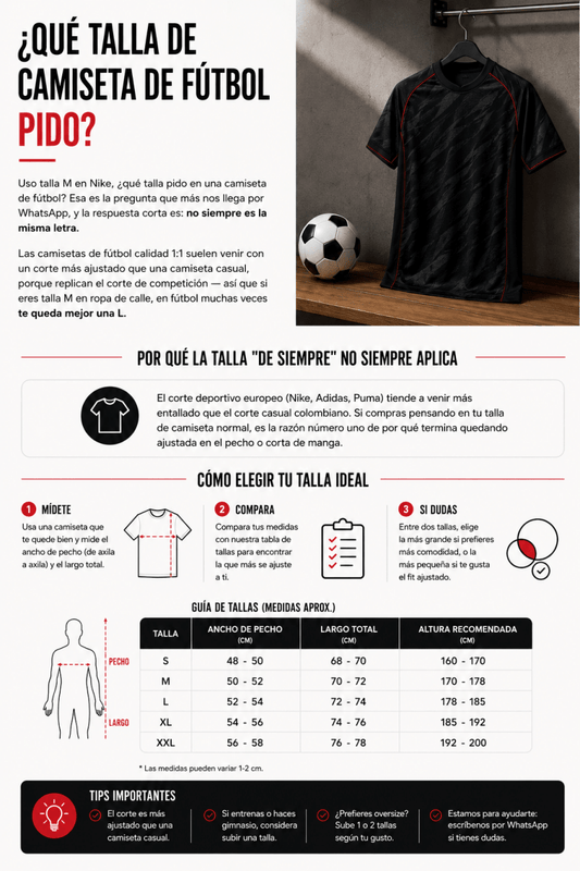 ¿Qué talla de camiseta de fútbol pido? Guía sin devoluciones - Velocity Savage