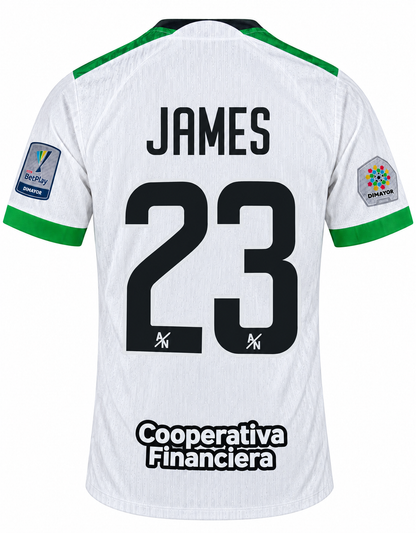 Camiseta Atlético Nacional James Rodríguez 23 blanca visitante con escudo termosellado
