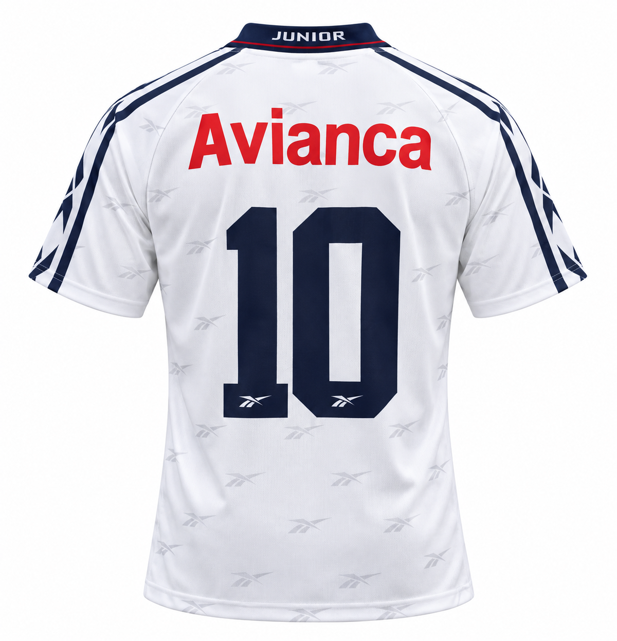 Camiseta Retro Junior de Barranquilla 1998 con Avianca y el 10 estampados a la espalda