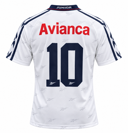 Camiseta Retro Junior de Barranquilla 1998 con Avianca y el 10 estampados a la espalda
