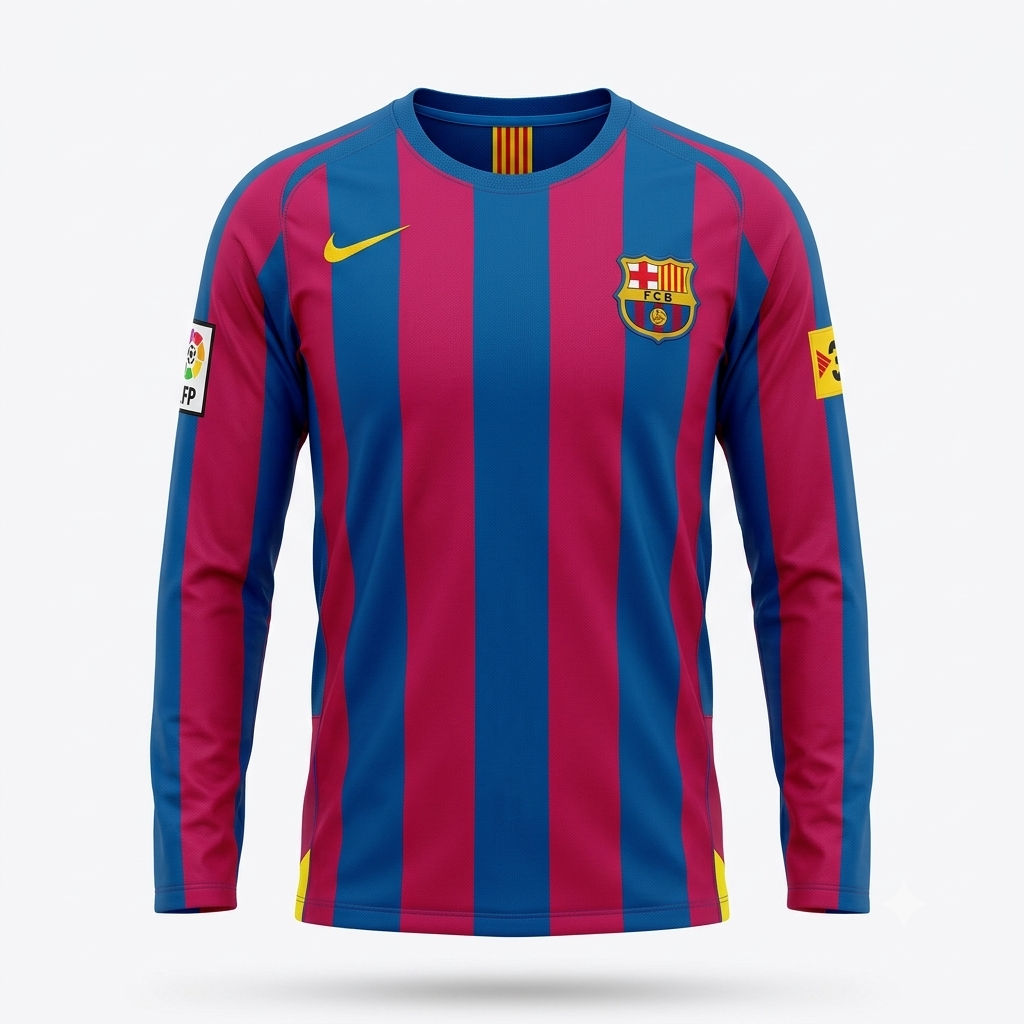 Camiseta Retro Ronaldinho Barcelona 2006 en calidad premium 1:1 vista de frente sobre fondo blanco premium de Velocity Savage