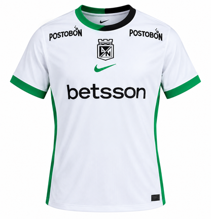 Camiseta blanca visitante Atlético Nacional 2026 con el 23 de James Rodríguez