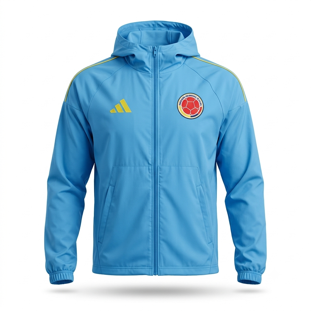 Chaqueta Rompevientos Seleccion Colombia de frente en plano detalle de estilo urbano futbolero premium