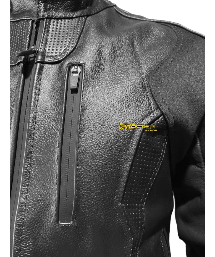 Chaqueta 100% Cuero Protección Reflectiva Moto Procter Msi