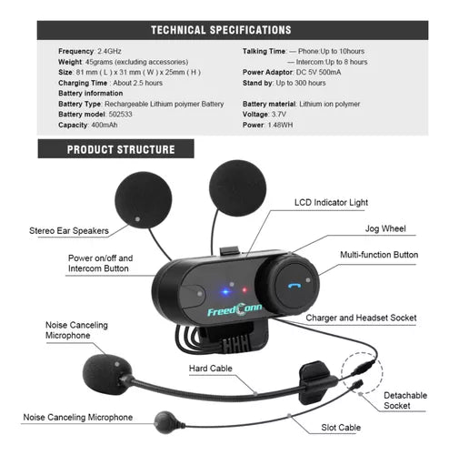 Intercomunicador Bluetooth T-com Vb 800mts Radio Fm Moto - Velocity Savage