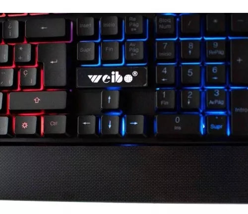 Teclado gamer Weibo QWERTY color negro con luz RGB