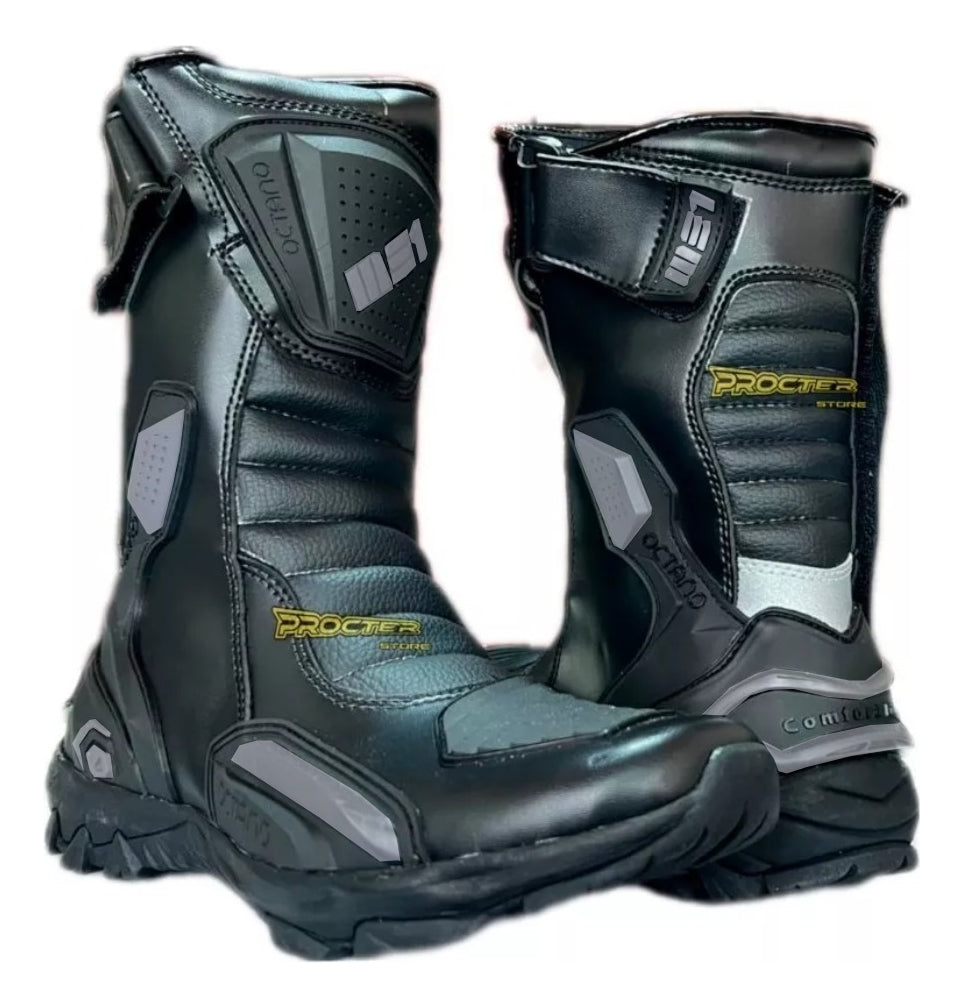 Botas Largas para Motociclista Negro Gris