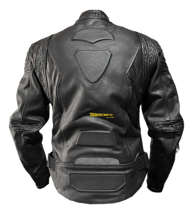 Chaqueta 100% Cuero Protección Reflectiva Moto Procter Msi