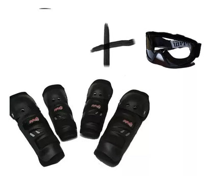 Combo Kit Rodilleras Coderas Proteccion + Gafas Cross - Velocity Savage