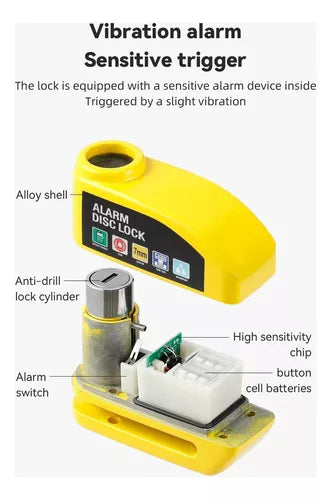 Candado Freno De Disco Con Alarma Para Moto O Bicicleta Inox - Velocity Savage