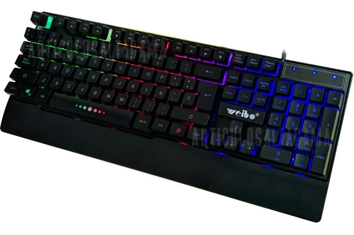 Teclado gamer Weibo QWERTY color negro con luz RGB2