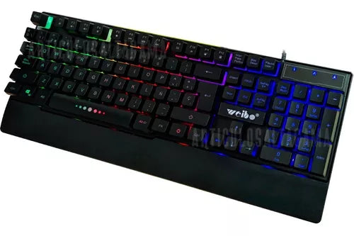 Teclado gamer Weibo QWERTY color negro con luz RGB