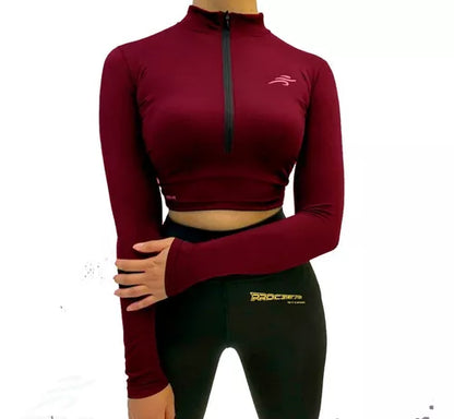 Crop Top Manga Larga Dama Deportiva Lycra Con Cremallera - Velocity Savage