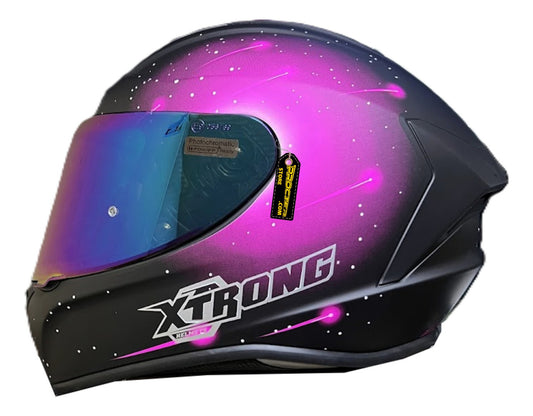 Casco Integral Para Moto Certificado Xtrong Negro Rosado Visor Iridium S
