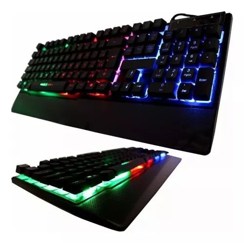 Teclado gamer Weibo QWERTY color negro con luz RGB