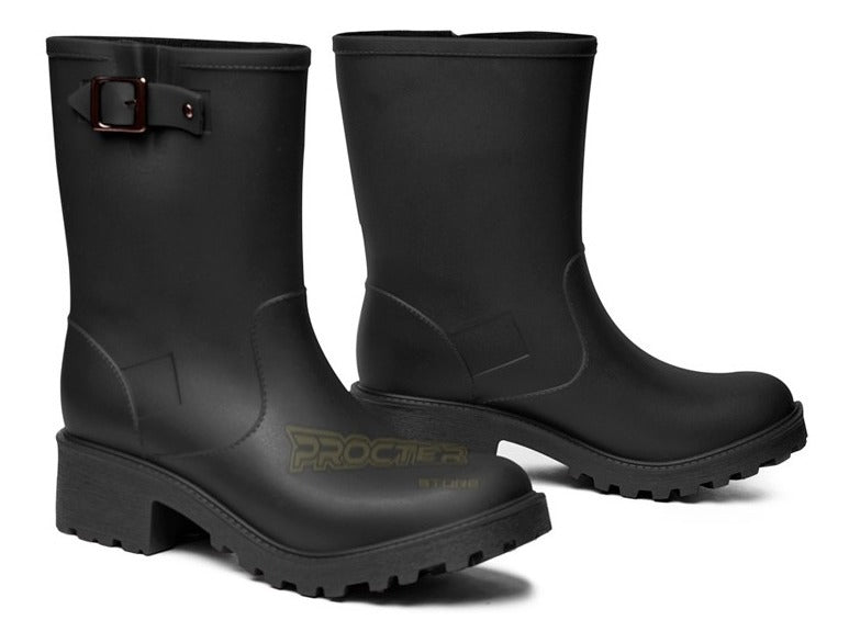 Botín Dama Caucho Impermeable Lluvia Pvc Tacón Botas Mujer