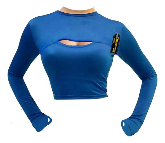 Crop Top Manga Larga Dama Lycra Deportiva Azul petróleo Licra Abertura S