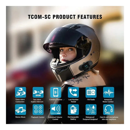 Intercomunicador Bluetooth T-com Sc 800mts Radio Fm Moto3